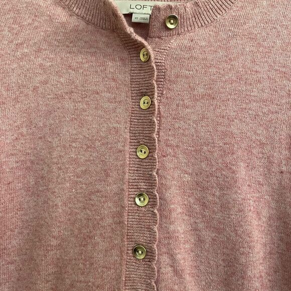 LOFT Rose Scalloped Gold Button Sweater - Picture 6 of 10